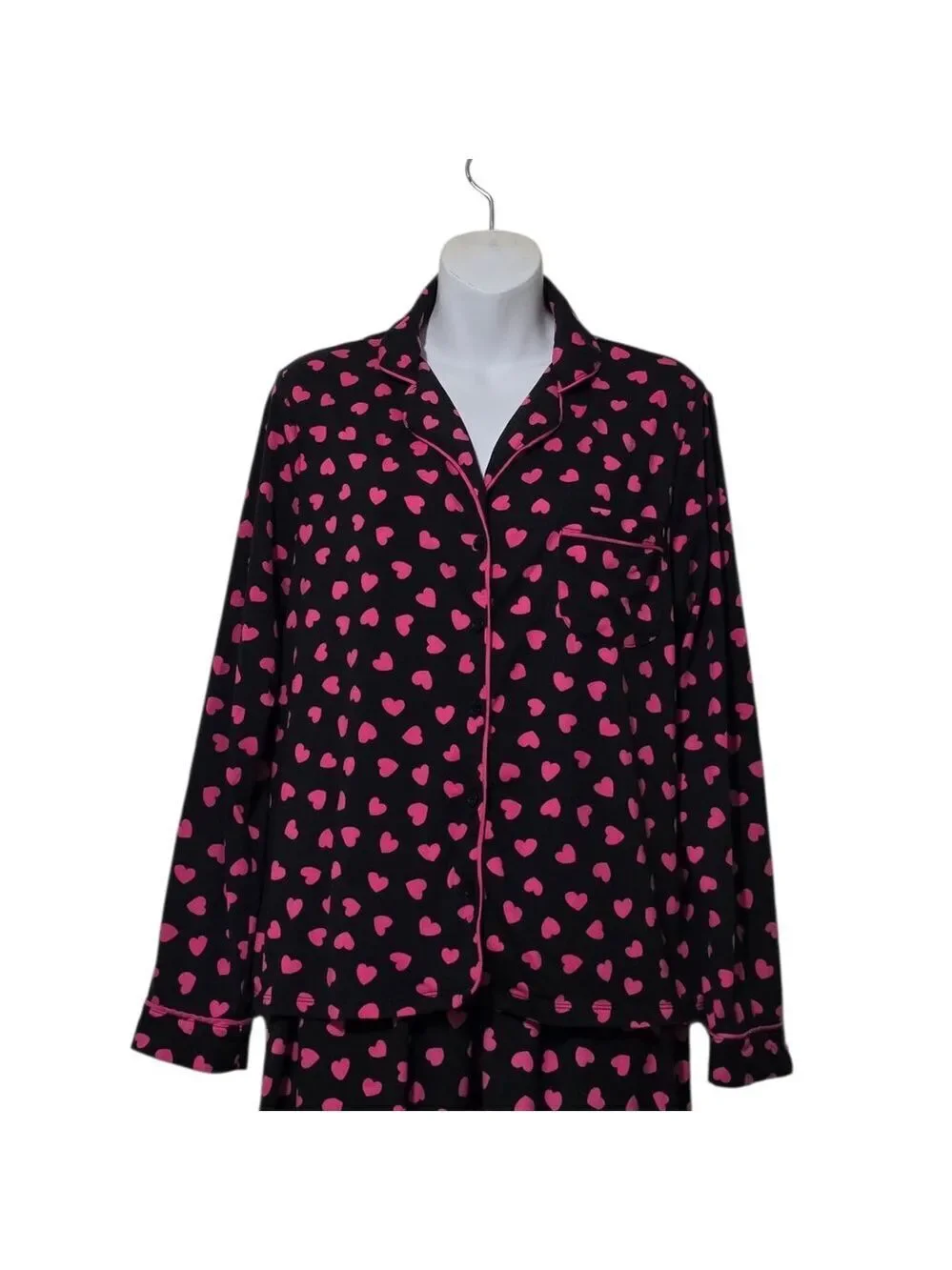 Kate Spade Pink Hearts Long Sleeve Notch Collar Long Pajama Set Sz S
